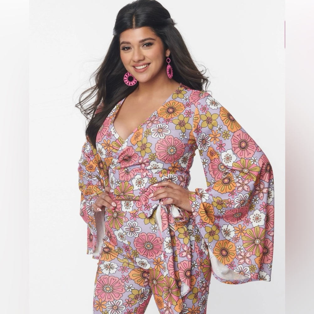 Smack Parlor from u pique vintage 2 piece hippie retro floral set size small/4 - Picture 3 of 10